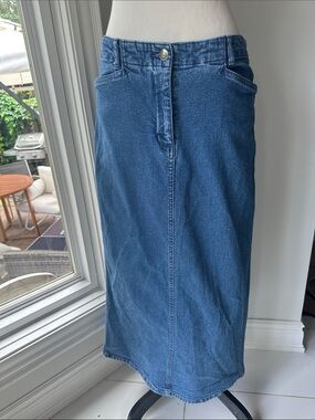 VINTAGE 90s Penmans Classic Blue Jean Denim Maxi Skirt Stretch Cotton Size Small
